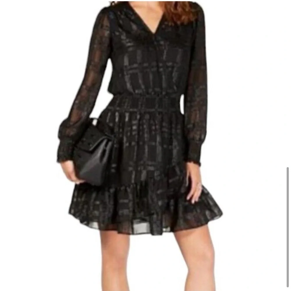 MICHAEL MICHAEL KORS Plaid Metallic Ruffle Dress Size S - Picture 5 of 16